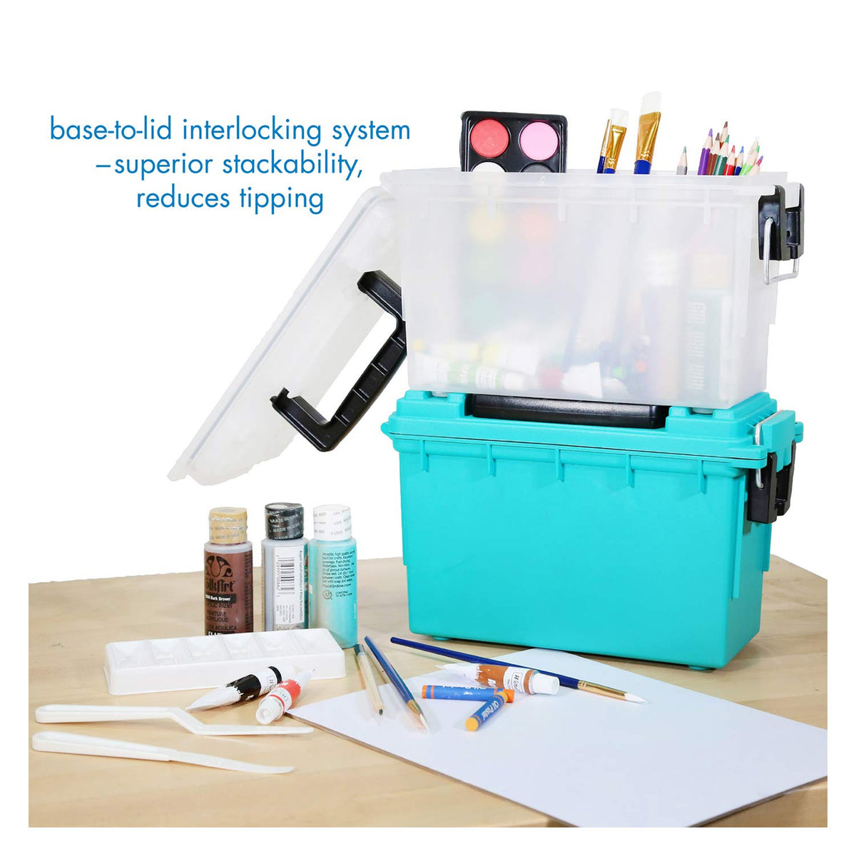 Logix 12535 - Organizador translúcido para manualidades, organizador y almacenamiento de suministros de arte, organización de suministros escolares con cerradura, resistente a la humedad, fabricado en