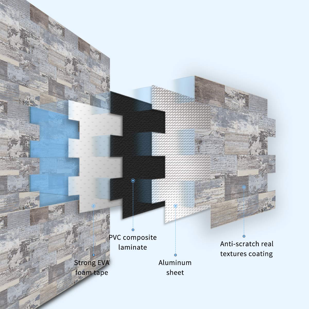 Art3d Paquete de 10 azulejos para despegar y pegar, 13.5 x 11.4 x 0.2 pulgadas. Azulejo de madera envejecida para cocina, baño, chimenea