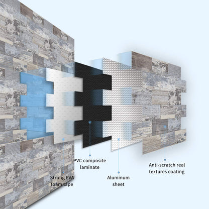 Art3d Paquete de 10 azulejos para despegar y pegar, 13.5 x 11.4 x 0.2 pulgadas. Azulejo de madera envejecida para cocina, baño, chimenea