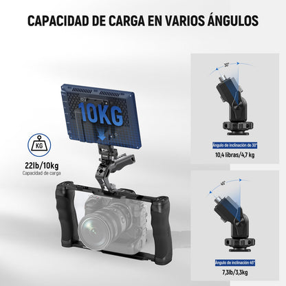 NEEWER Universal Jaula Cámara con Asa Superior & Montaje Monitor Zapata Fría, Arca Cámara Gimbal Estabilizador Video Rig, Manija Doble & 3/8" para ARRI Compatible con SmallRig Accesorio, CA016T+MA006