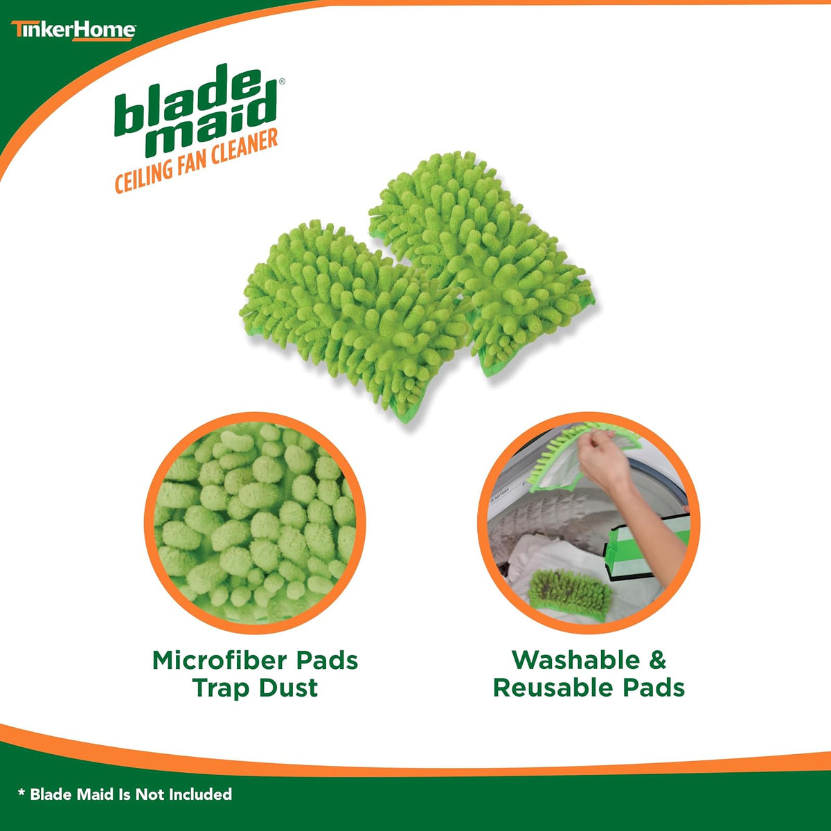 Blade Maid - Almohadillas para Orejas limpiadoras de Microfibra para Ventilador de Techo | Almohadillas para Orejas Reutilizables de Repuesto para Limpieza de Hojas con Poste Extensible, Plumero de
