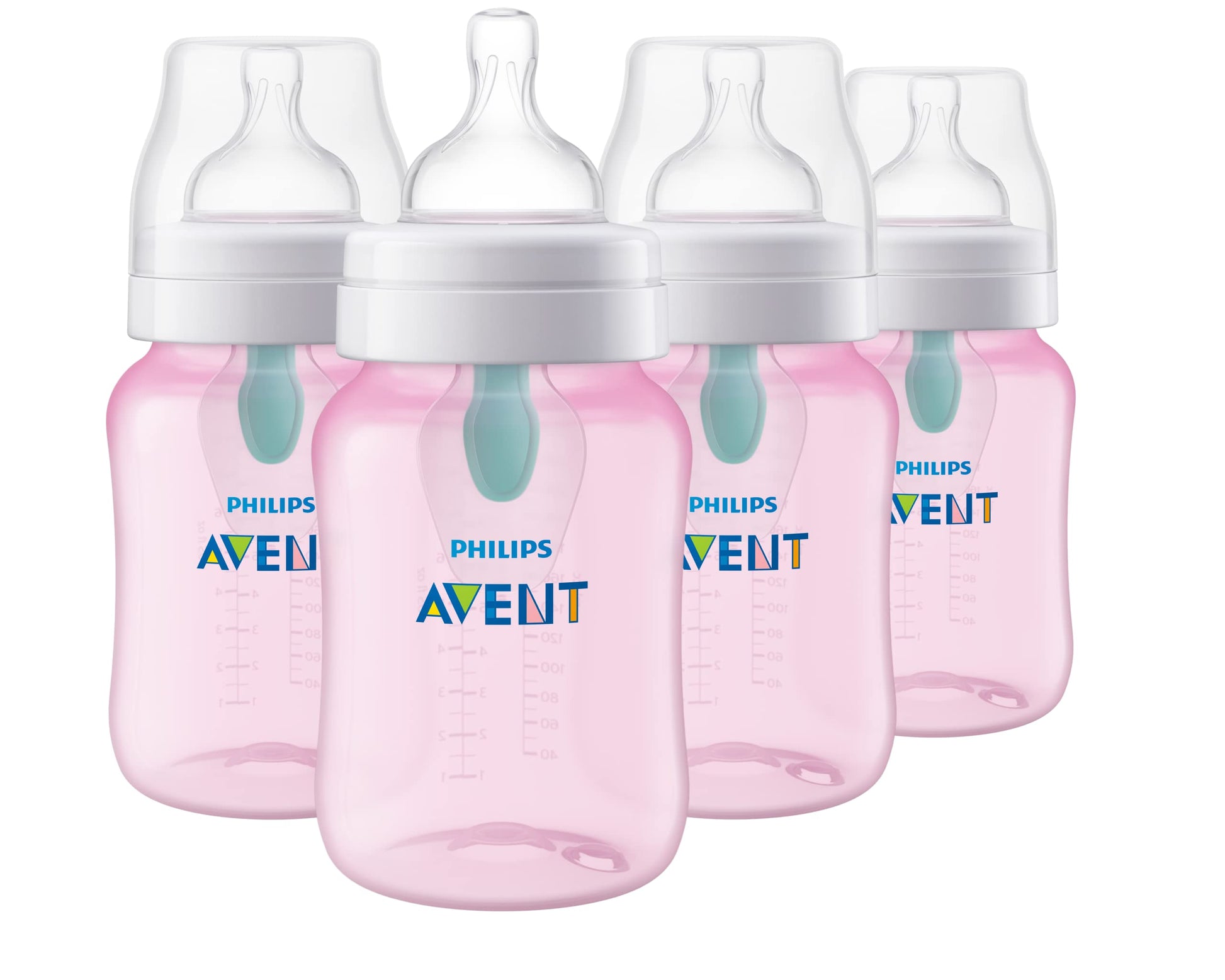 Philips AVENT SCY703/14 - Biberones anticólicos, 9 onzas, color rosa, paquete de 4