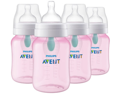 Philips AVENT SCY703/14 - Biberones anticólicos, 9 onzas, color rosa, paquete de 4