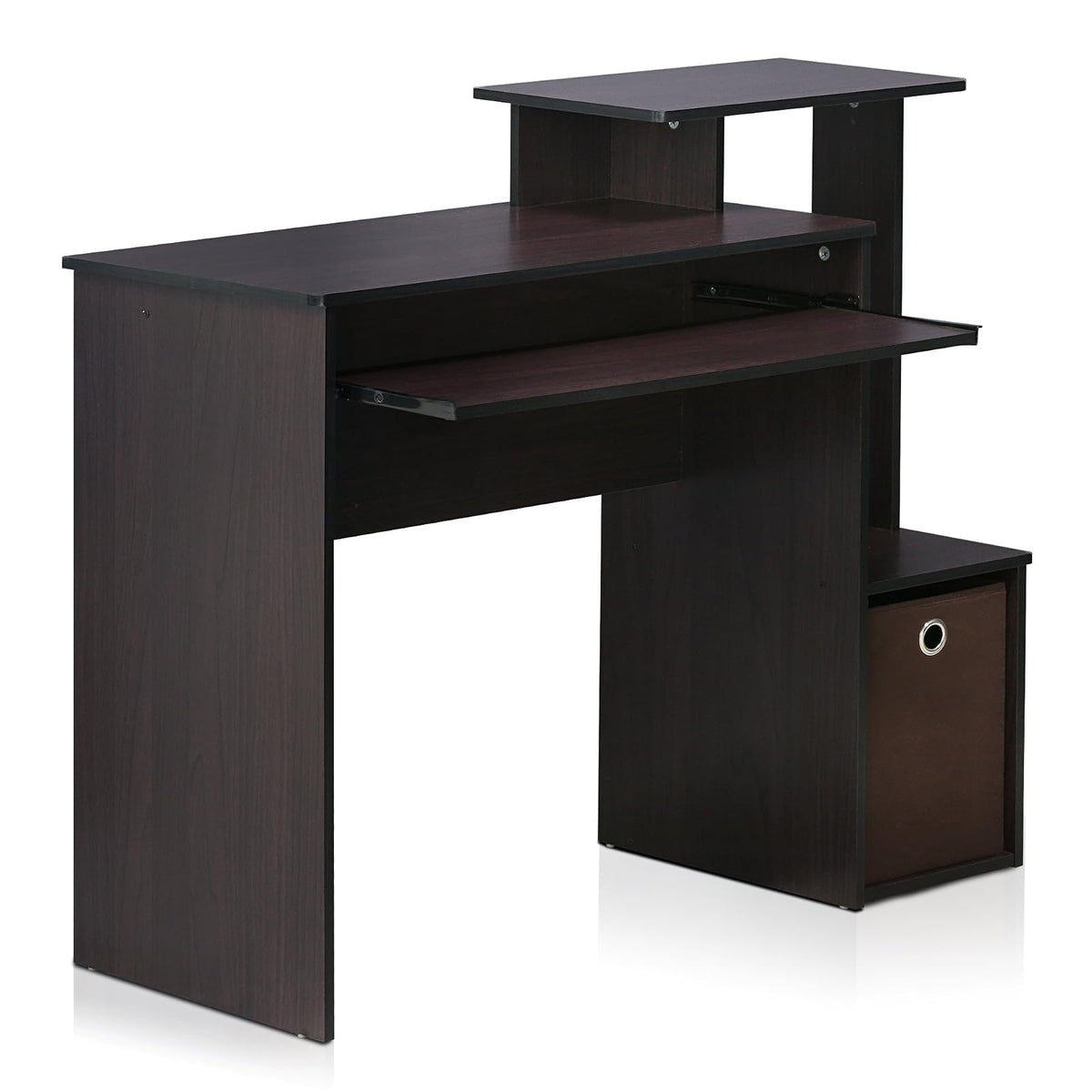Furinno Econ Escritorio de Computadora Multifuncional con Contenedor - Marrón oscuro