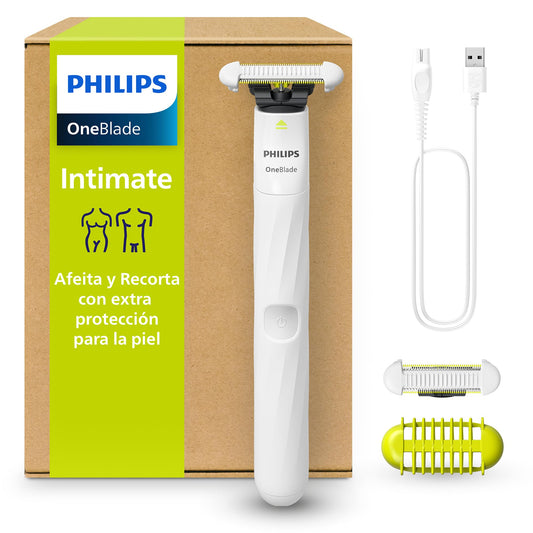 Philips OneBlade Intimate, Rasuradora y recortadora para las zonas íntimas y axilas, para hombre y mujer, con 2 cuchillas SkinProtect contra cortes y rasguños, QP1924/50