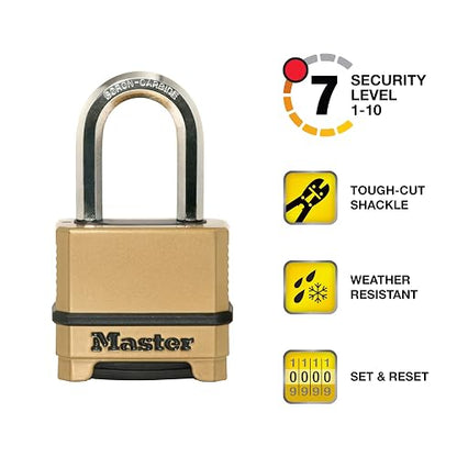 Master Lock - Candado de combinación dorado para exteriores, resistente a la intemperie, candado de combinación reajustable para uso en exteriores, 1.2 x 2 x 3.8 pulgadas, paquete de 2, M175LFEC2