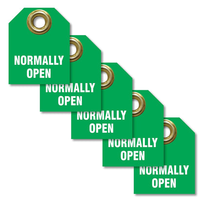 Accuform TDW222 Plastic "Normally Open" Valve IDENTIFIER Tag, 2-1/2" H x 2" W, White on Green (Pack of 5)