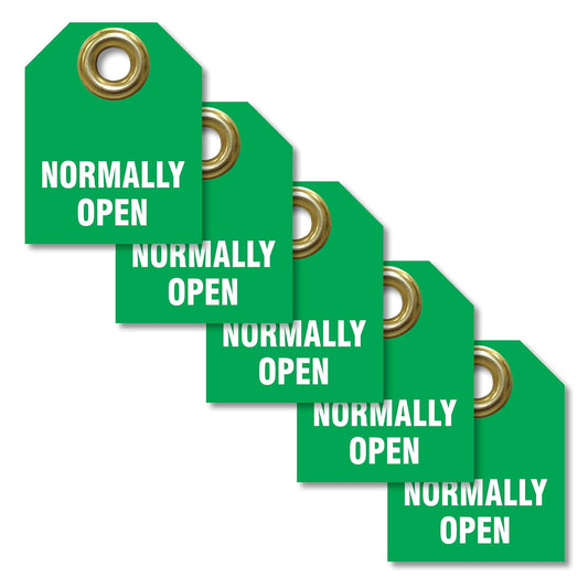 Accuform TDW222 Plastic "Normally Open" Valve IDENTIFIER Tag, 2-1/2" H x 2" W, White on Green (Pack of 5)