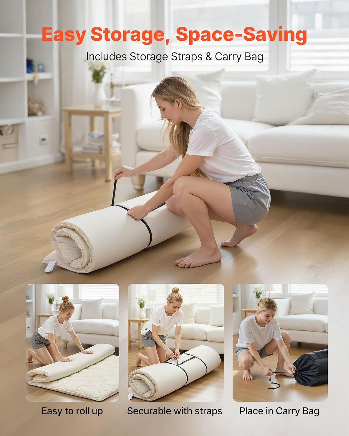 VEVOR - Colchón de futón japonés, 100% Espuma cómoda de Alta Densidad, tapete Plegable de Tatami con Bolsa de Almacenamiento, Almohadilla de Dormir para Acampar, recámara o Yoga