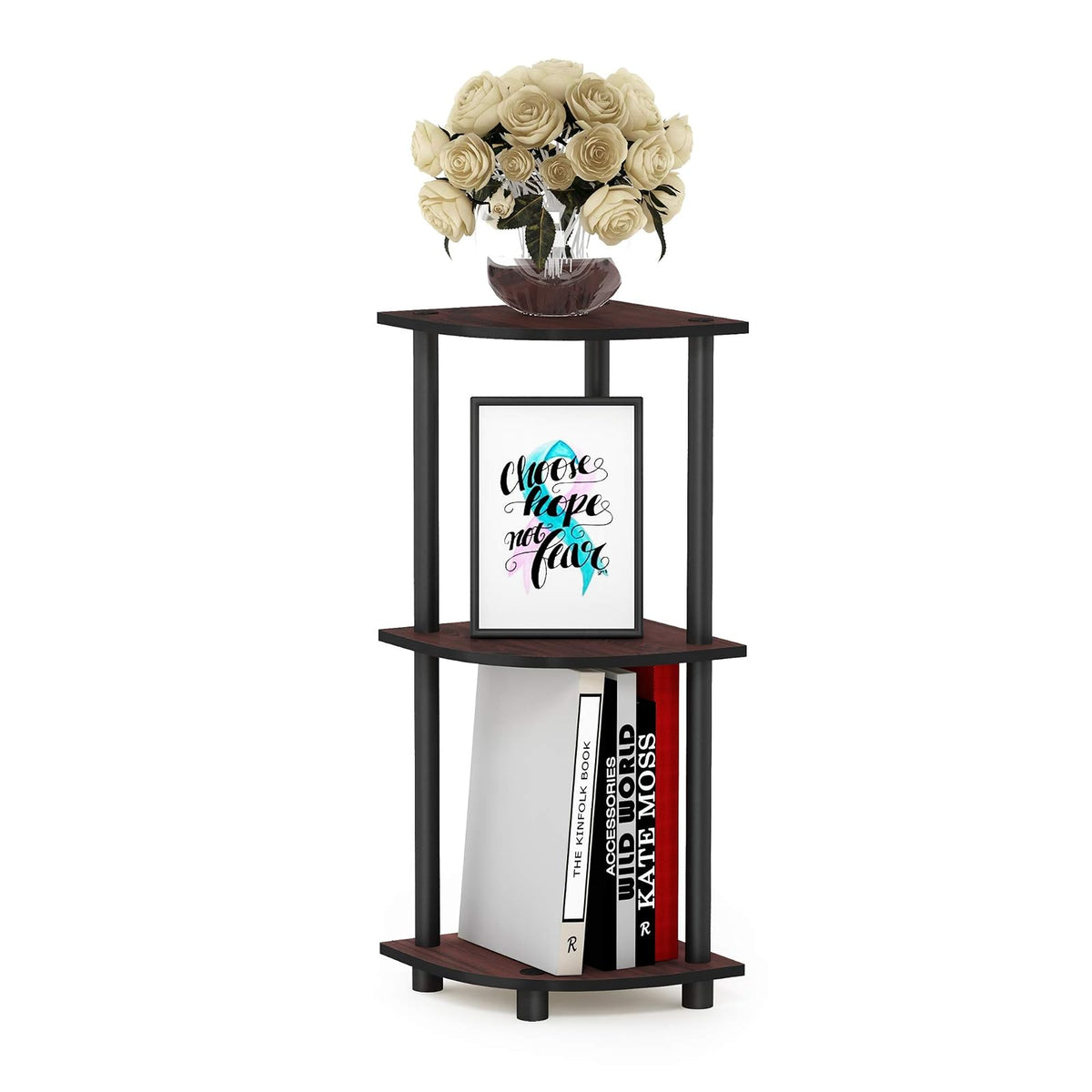 Furinno 12077DC/BK Turn'n'Tube - Unidad de Esquina para Varios propósitos de Almacenamiento en 3 Pisos, Color Rojo Oscuro/Negro - Rojo oscuro - negro.