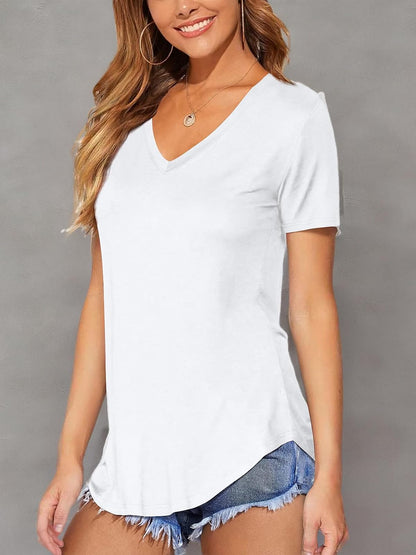 DittyandVibe - Playera de Manga Larga y Corta con Cuello en V y Dobladillo Curvado para Mujer
