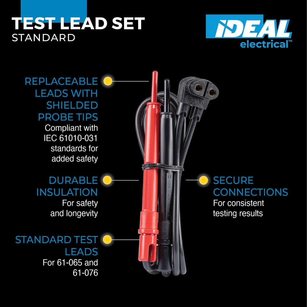 Ideal 61-070 600 V Cables de conexión o cable utilizados para pruebas de voltaje/continuidad, N/A