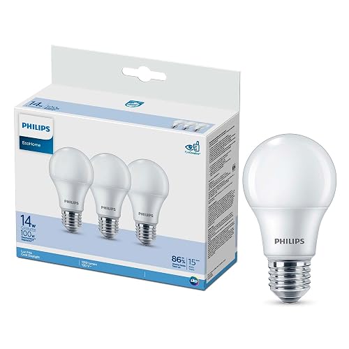 Philips LED Focos 3 Pack EcoHome Luz Fría 14W, Iluminación Eficiente, Ahorro de Energía, Larga Duración, Luz Blanca Uniforme, Uso en Hogar u Oficina, Instalación Sencilla