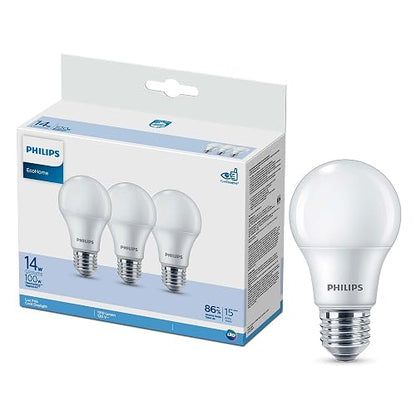 Philips LED Focos 3 Pack EcoHome Luz Fría 14W, Iluminación Eficiente, Ahorro de Energía, Larga Duración, Luz Blanca Uniforme, Uso en Hogar u Oficina, Instalación Sencilla