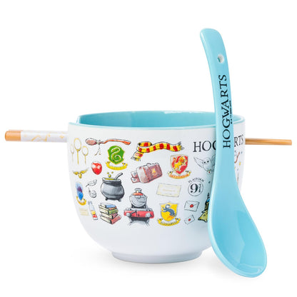 Silver Buffalo Harry Potter Hogwarts Destination - tazón de cerámica de ramen de 20 onzas con palillos y cuchara