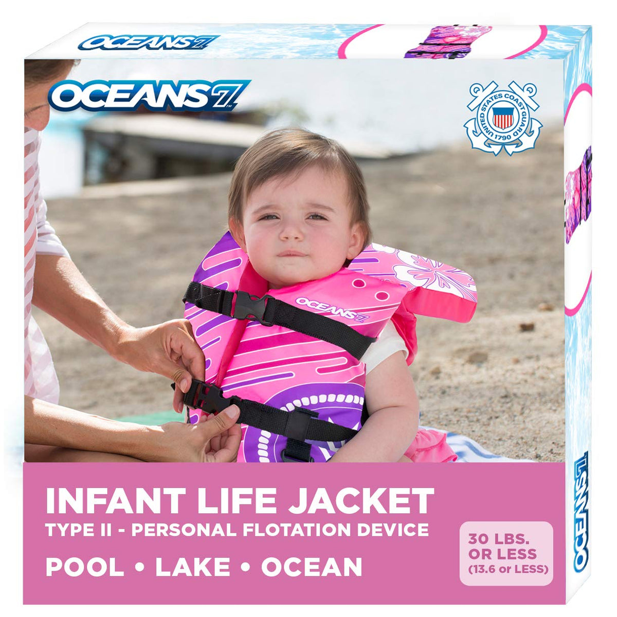 Aqua US Coast Guard-Approved Life Jacket, PFD with Comfortable Flex-Form-Fit Design, Infants/Kids/Youth - Rosa - Berry - Bebé (8-30 libras)
