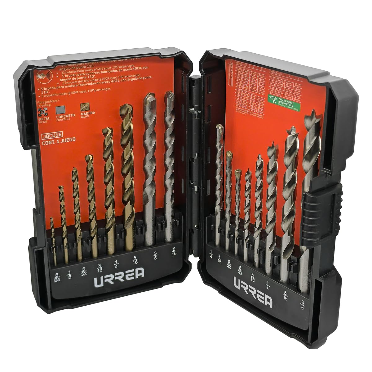 Urrea Jbcu16 Juego Combinado de Brocas para Metal | Concreto y Madera, 16 Piezas