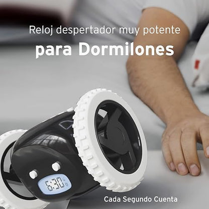 CLOCKY Reloj Despertador con Ruedas Digital Potente Ruidoso para Dormilones | Alarma Sonido Muy Fuerte Sordos Sueño Pesado Adultos Niños Inteligente Fugitivo Se Mueve Regalo Divertido, Negro