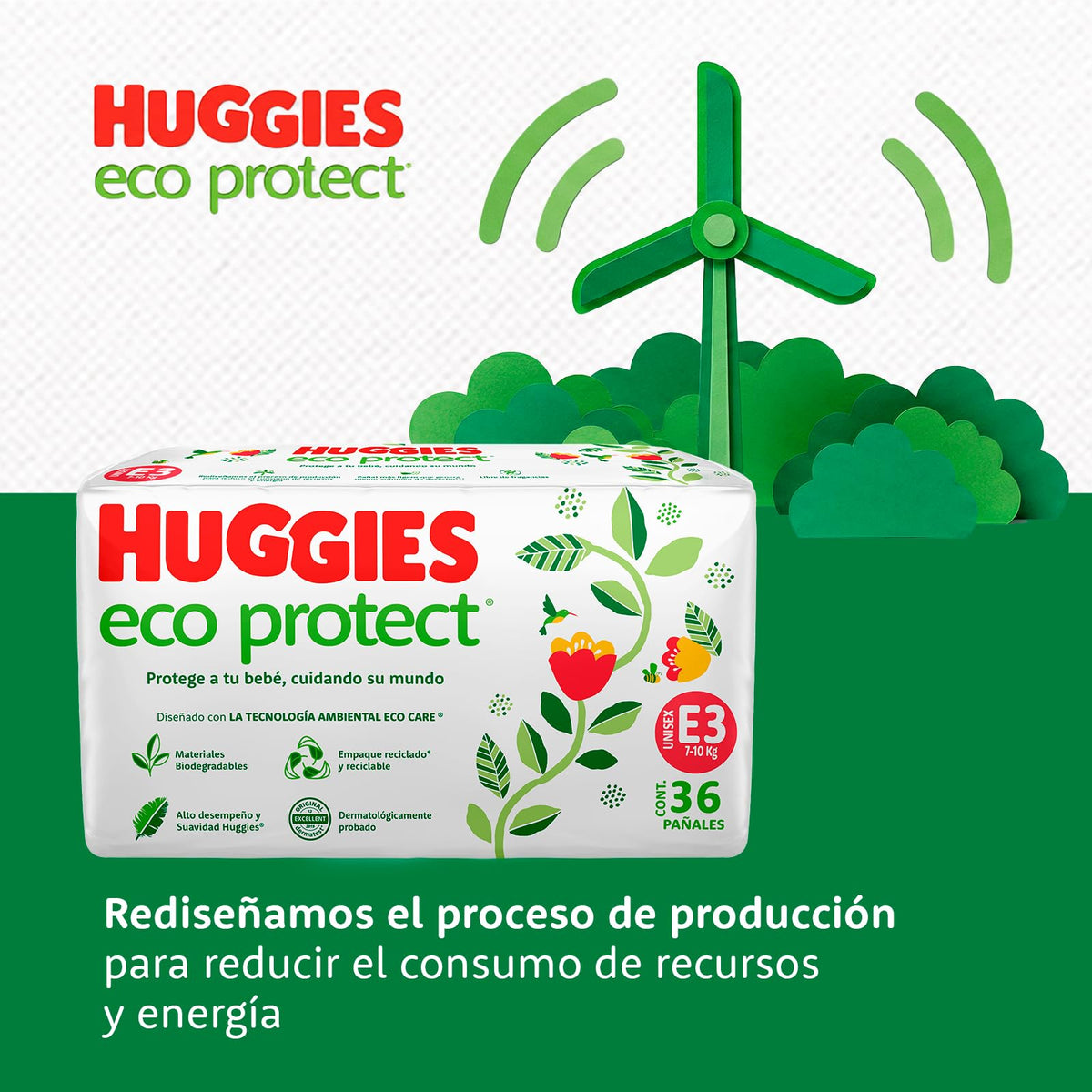 Huggies Eco Protect Pañal Desechable para bebé, Unisex, Etapa 3, Caja con 216 Pañales Desechables, Ideal para Bebés de 7 a 10 kilogramos
