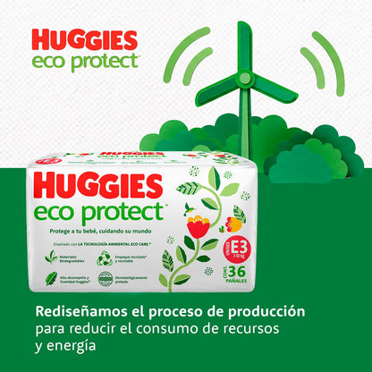 Huggies Eco Protect Pañal Desechable para bebé, Unisex, Etapa 3, Caja con 216 Pañales Desechables, Ideal para Bebés de 7 a 10 kilogramos