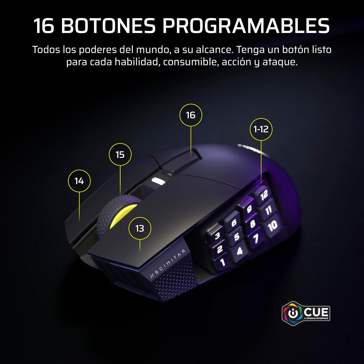 Corsair Scimitar Elite Wireless SE MMO Ratón para Juegos – 33,000 dpi, 16 Botones Programables, Key Slider Ajustable, Elgato Virtual Stream Deck, 1K Hyper-Polling - PC, PS5, PS4, Xbox, Mac – Gunmetal