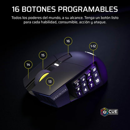Corsair Scimitar Elite Wireless SE MMO Ratón para Juegos – 33,000 dpi, 16 Botones Programables, Key Slider Ajustable, Elgato Virtual Stream Deck, 1K Hyper-Polling - PC, PS5, PS4, Xbox, Mac – Gunmetal