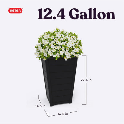 Keter Juego de 2 macetas Modernas de Resina para Exteriores de 56 cm de Alto, macetas cónicas con Aspecto de Madera para Plantas al Aire Libre y decoración de Porche Frontal, Color Grafito