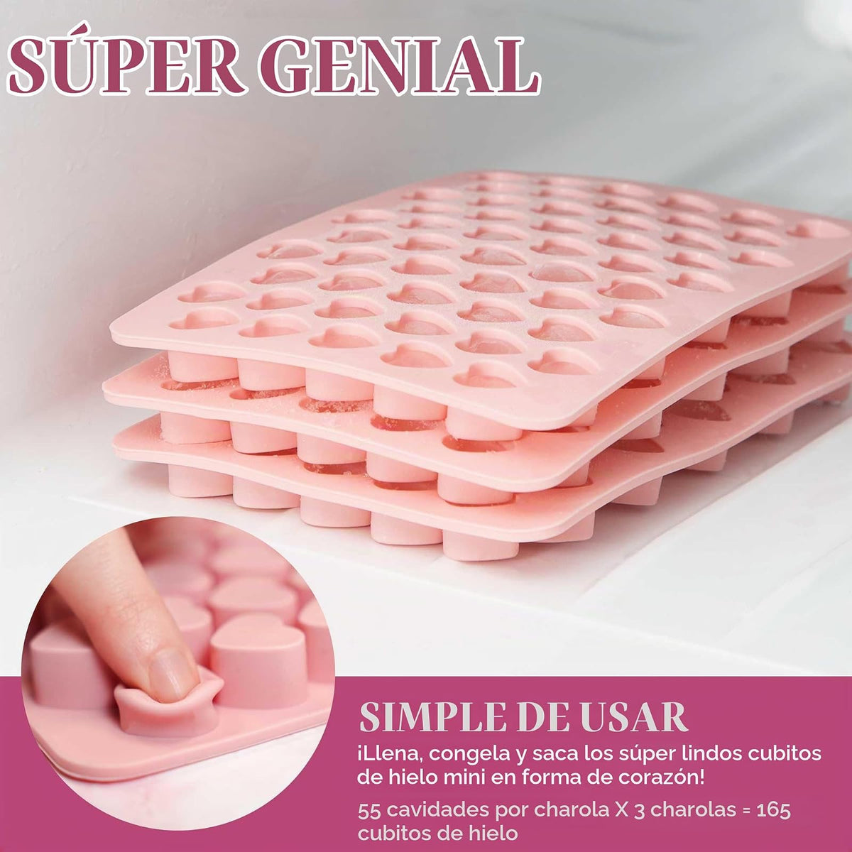 Paris Hilton - Juego de mini bandejas para cubitos de hielo en forma de corazón, incluye 3 moldes para cubitos de hielo, contenedor de almacenamiento para cubitos de hielo con tapa y cuchara de hielo