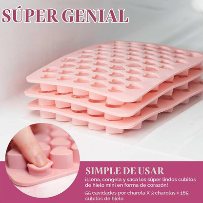 Paris Hilton - Juego de mini bandejas para cubitos de hielo en forma de corazón, incluye 3 moldes para cubitos de hielo, contenedor de almacenamiento para cubitos de hielo con tapa y cuchara de hielo