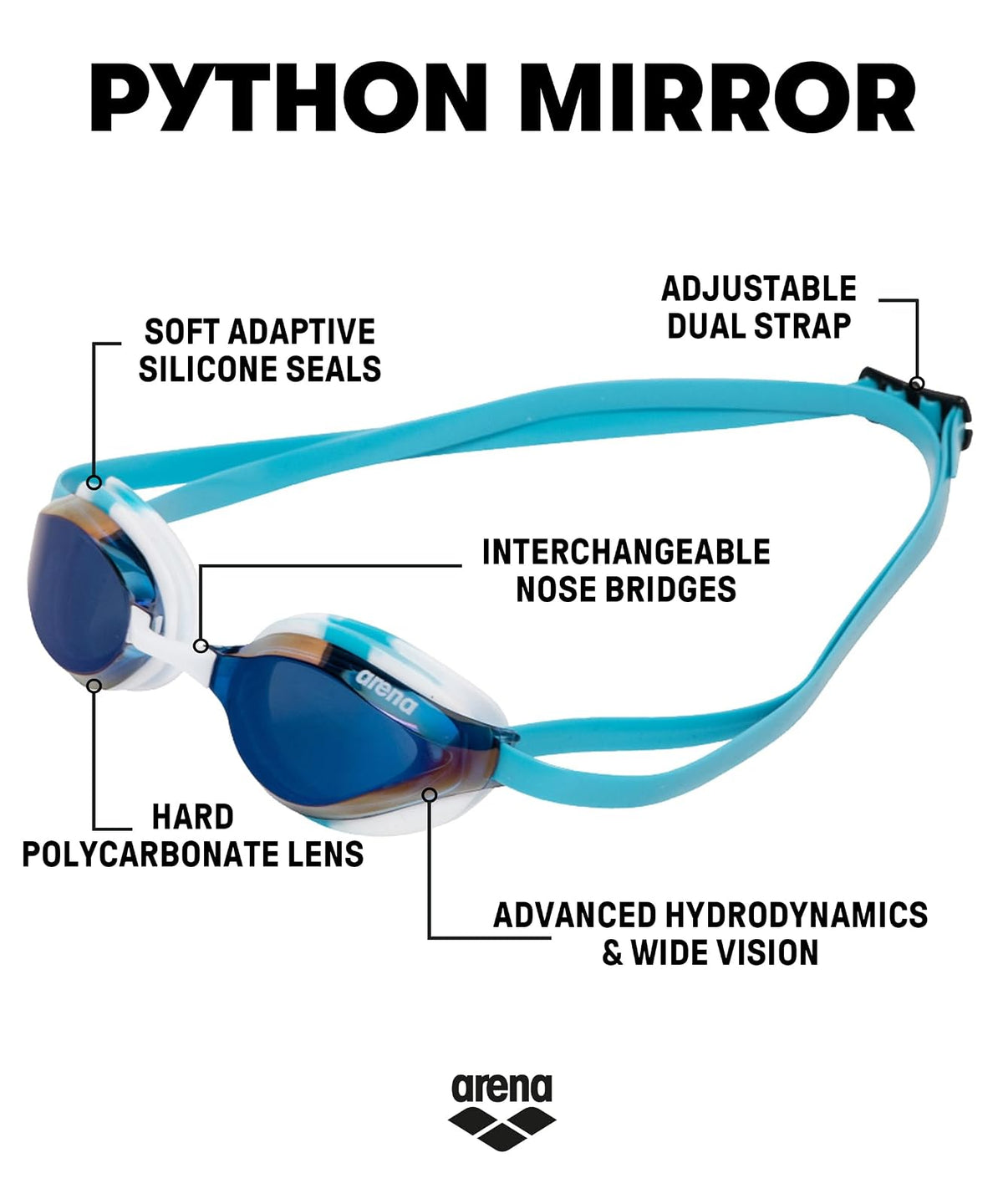 Arena Arena Python Mirror Racing Swim Goggles anteojos de nataciónUnisex adulto