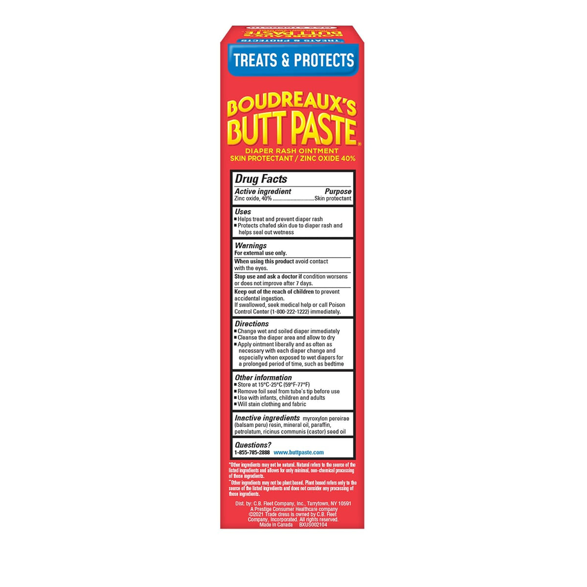 Boudreaux's Butt Paste Ungüento Tratamiento Sarpullido de Pañal Fuerza Máxima 4 oz