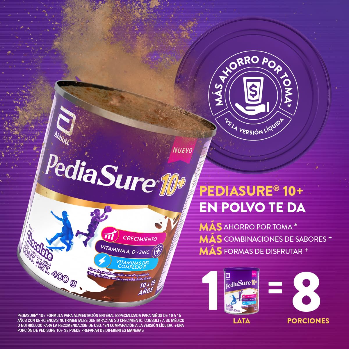PediaSure 10+ Chocolate- Alimentación Especializada Polvo 400g | Formula especializada para adolescentes de 10 a 15 años con nutrientes esenciales que apoyan al crecimiento de los huesos.