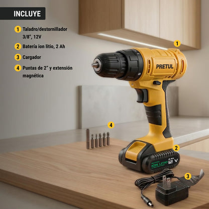 PRETUL TALI-12P, Taladro/destornillador 3/8", 12V con 1 batería de 2Ah