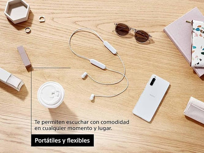 Sony WI-C100 - Audífonos inalámbricos intraauriculares con Banda para el Cuello y micrófono para Llamadas con Manos Libres, Beige (Versión Nacional)