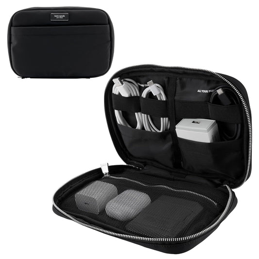 Kate Spade New York - Bolsa organizadora de Nailon para Cables, Cargadores, Banco de energía, AirPods y Accesorios, Color Negro