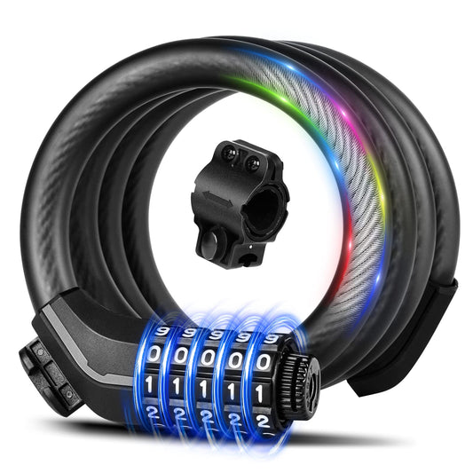 KEYSTP Cable de candado para bicicleta, cable de acero de hasta 15 mm más grueso, candado de bicicleta con combinación reiniciable de 5 dígitos de alta seguridad antirrobo, candado para scooter con s