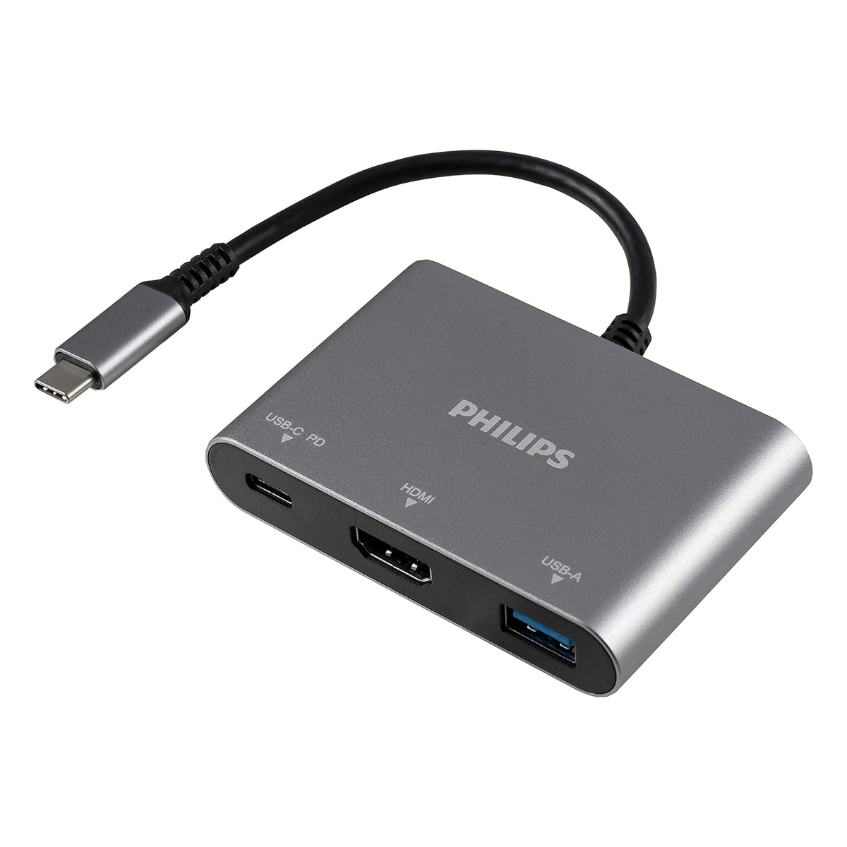 Philips Adaptador de concentrador USB C a multipuerto, paso de alimentación 3 en 1, HDMI 4 K a 30 Hz, puerto de carga USB C de 60 W, puerto USB 3.0 de 5 Gbps para MacBook Pro, MacBook Air, estación de