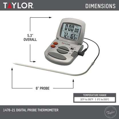 Taylor Precision Products - Termómetro digital con sonda y temporizador