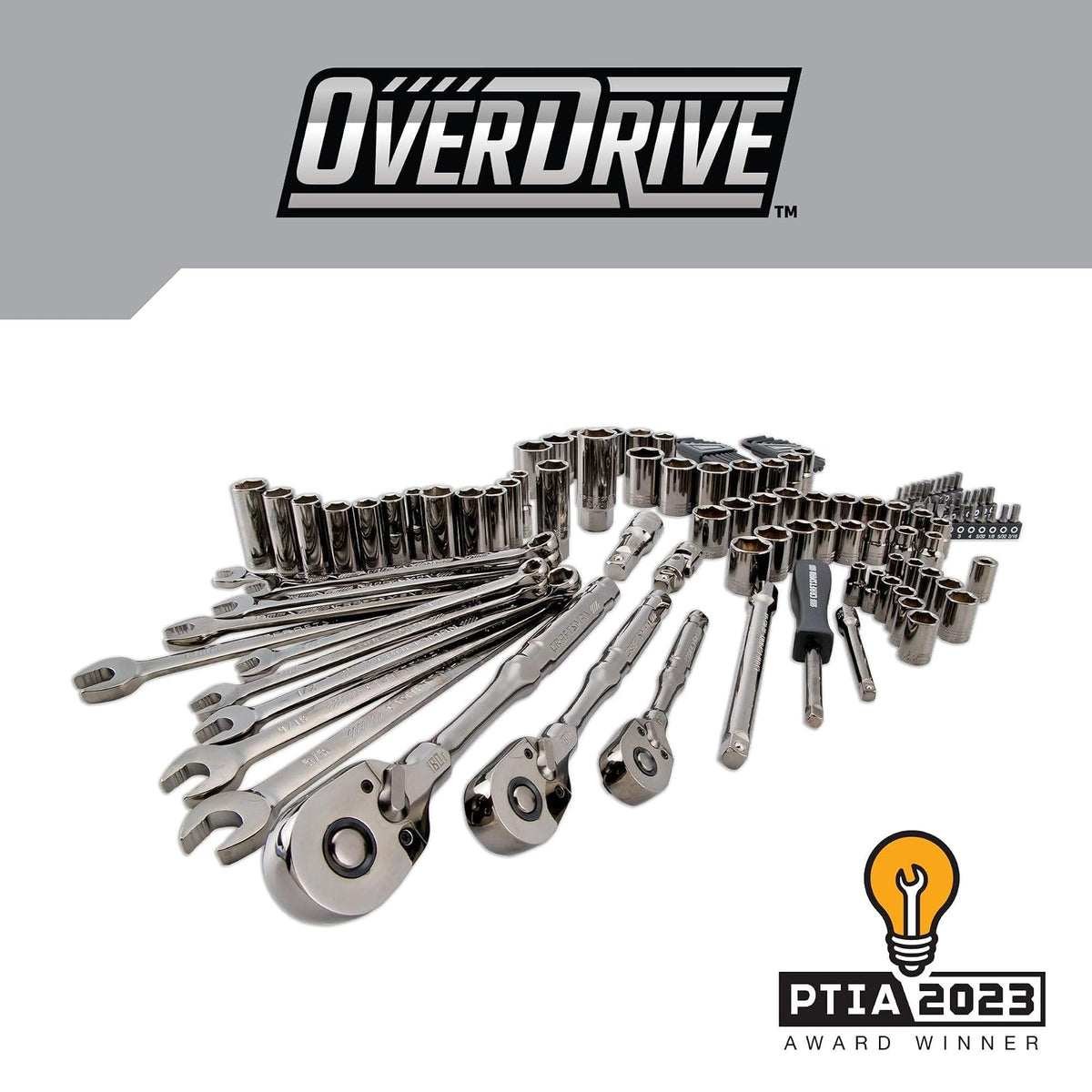 CRAFTSMAN OVERDRIVE Juego de herramientas mecánicas cromadas color pavonado de 121 piezas, estándar SAE/juego de dados métricos, con estuche rígido (CMMT99121L)