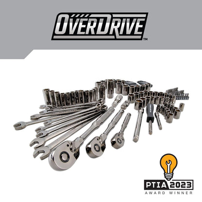 CRAFTSMAN OVERDRIVE Juego de herramientas mecánicas cromadas color pavonado de 121 piezas, estándar SAE/juego de dados métricos, con estuche rígido (CMMT99121L)