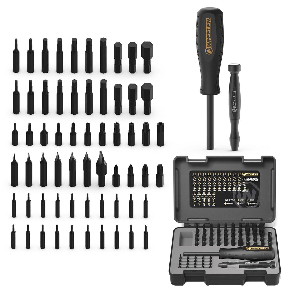 Wheeler SAE/Juego de destornilladores hexagonales y torx métricos con destornillador magnético, estuche de transporte, varios tipos de puntas para reconstrucción y mantenimiento de armería