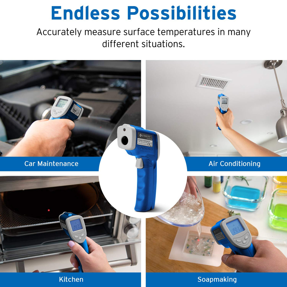 Etekcity Termómetro infrarrojo 749 (no para humanos) pistola de temperatura digital sin contacto láser IR termómetro, 14.4 °C ~ 380.0 °C (-50 ℃ ~ 380 ℃), tamaño estándar, azul