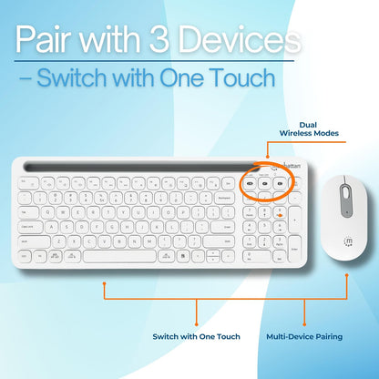 Manhattan Kit de Teclado y Mouse inalámbricos con conexión Dual USB y Bluetooth