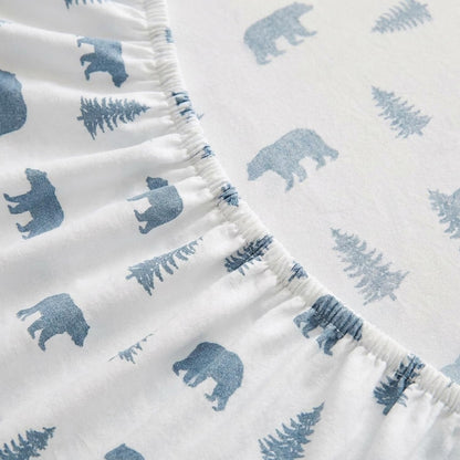 Eddie Bauer - Juego de sábanas de Franela de algodón, Cepillado para Mayor suavidad, decoración acogedora del hogar (Oso y árboles, Individual)