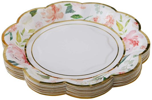 Kate Aspen Pink Floral 7 pulgadas. Platos de papel decorativos de primera calidad (350 g/m² de peso, juego de 16), perfectos para despedidas de soltera y bodas,