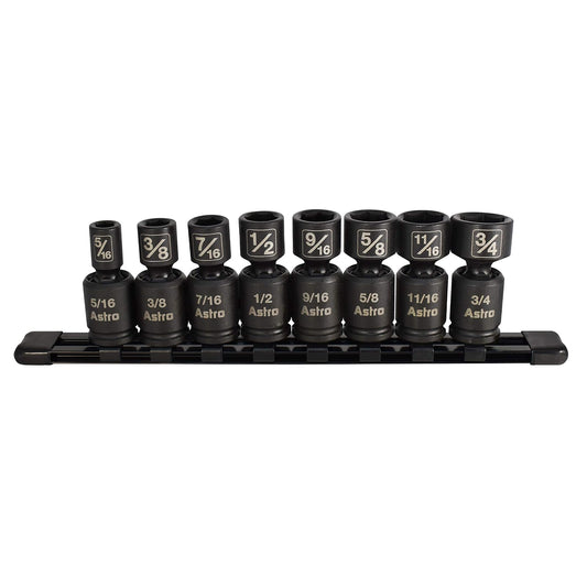Astro Pneumatic Tool 78340 8 piezas de 3/8 pulgadas de impulsión nano, enchufes de impacto universales sin pines, SAE