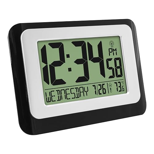 La Crosse Technology W88631 Reloj de Pared Digital atómico Negro con Temperatura