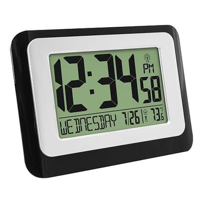 La Crosse Technology W88631 Reloj de Pared Digital atómico Negro con Temperatura