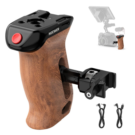 NEEWER Mango Lateral Madera con Disparador Remoto Inicio/Parada Abrazadera NATO Roscas de 1/4" y 3/8" Ajuste Vertical Carga 22lb Compatible con SmallRig Jaula Cámara Sony Fujifilm Panasonic, CA123