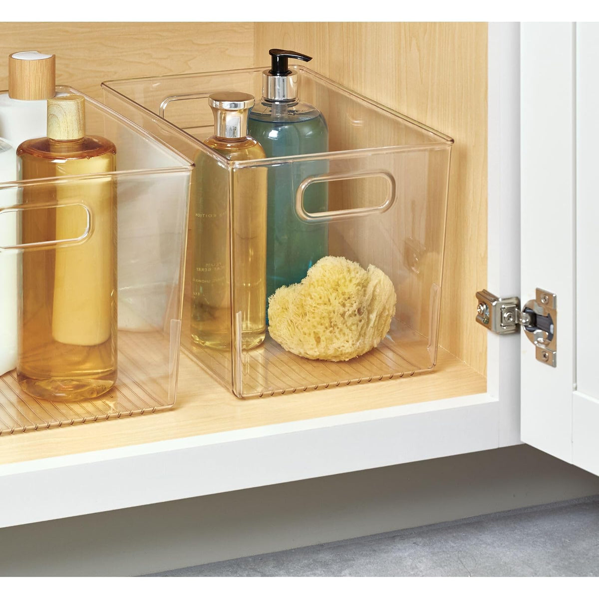 iDesign Linus - Contenedor de almacenamiento profundo de plástico sin BPA con asas, 12 x 8 x 7.7 pulgadas, transparente